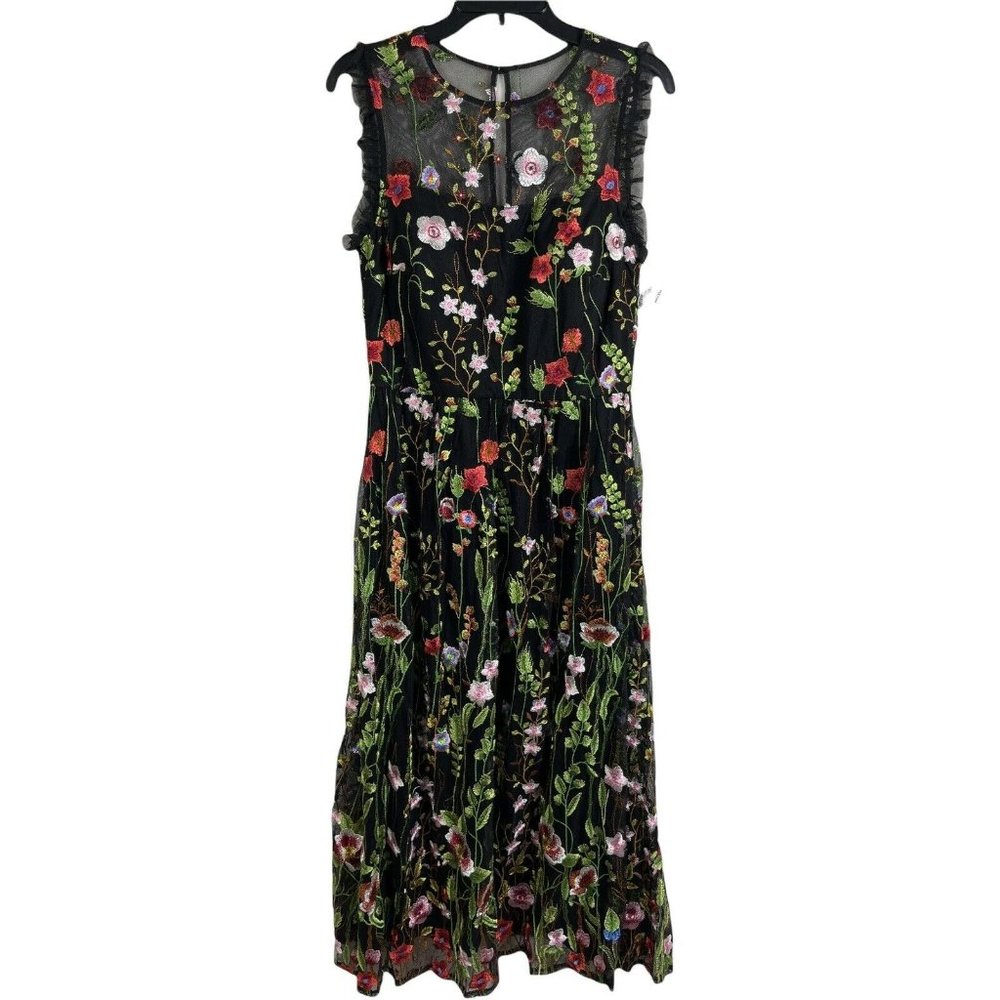 Aqua Womens Mesh Inset Floral Embroidered Evening Dress Gown Size 4 NWT MIDI